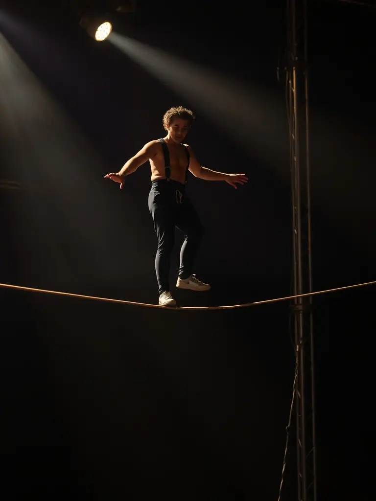 A captivating image of a solo circus artist performing an acrobatic feat, showcasing the skill and daring of circus arts at the festival.