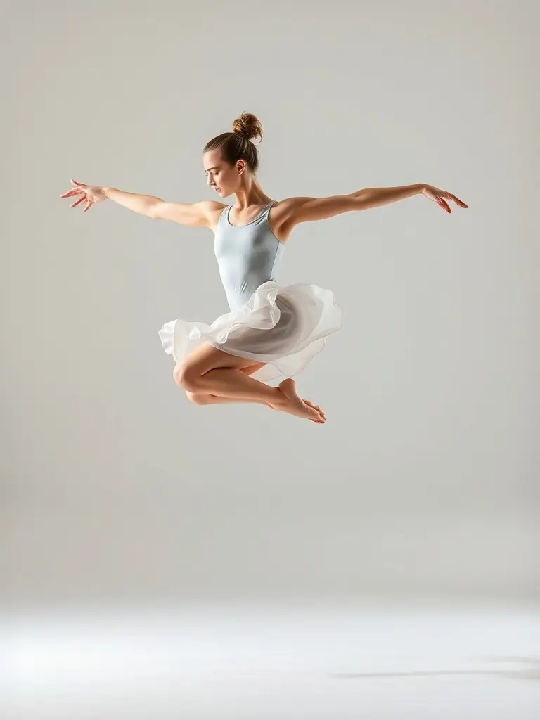 A dynamic shot of a solo dancer in mid-performance, showcasing their grace and athleticism against a minimalist backdrop.