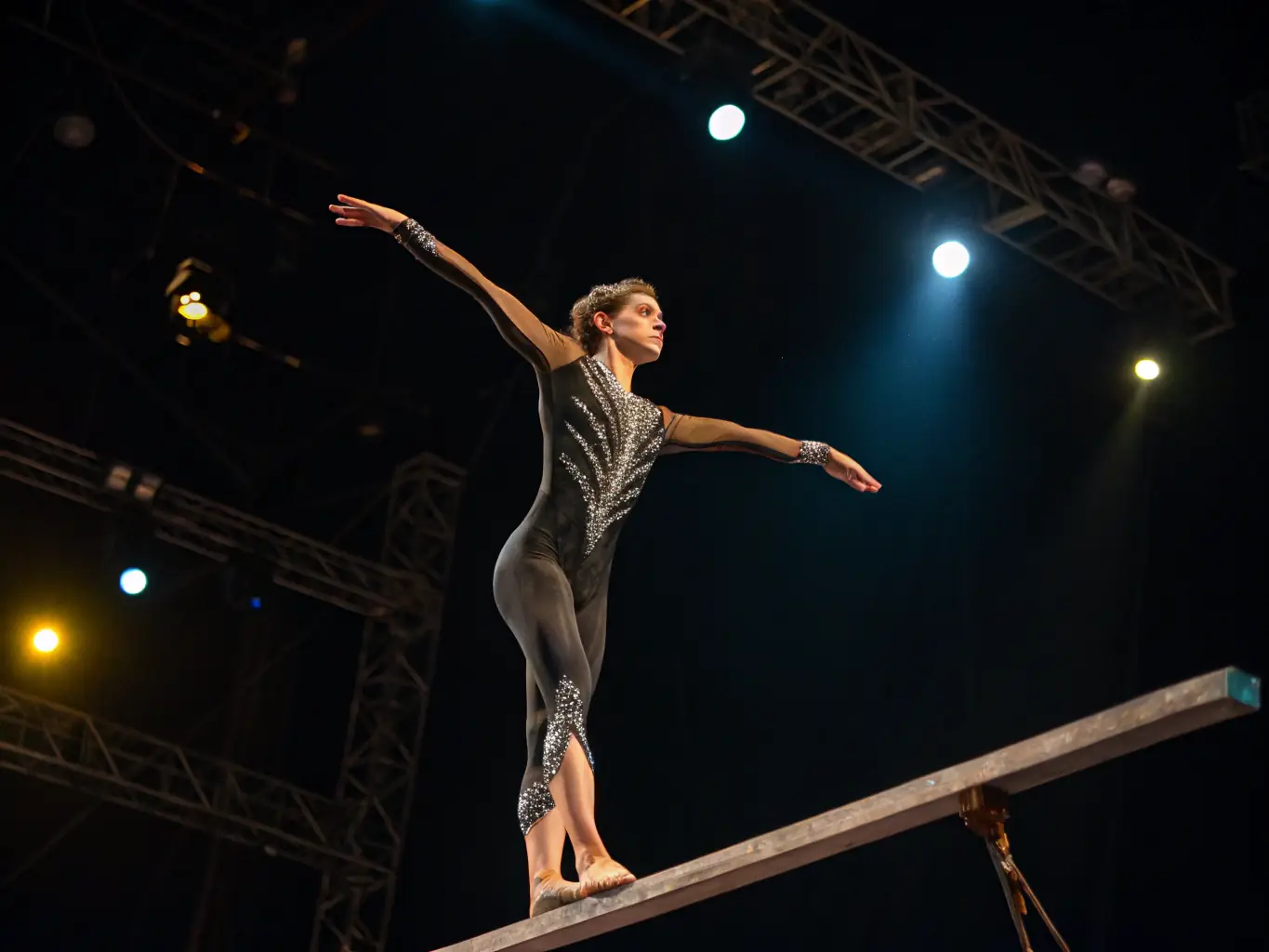 A captivating image of a solo circus artist performing an acrobatic feat, demonstrating the skill and artistry involved in the circus arts showcased at the festival.