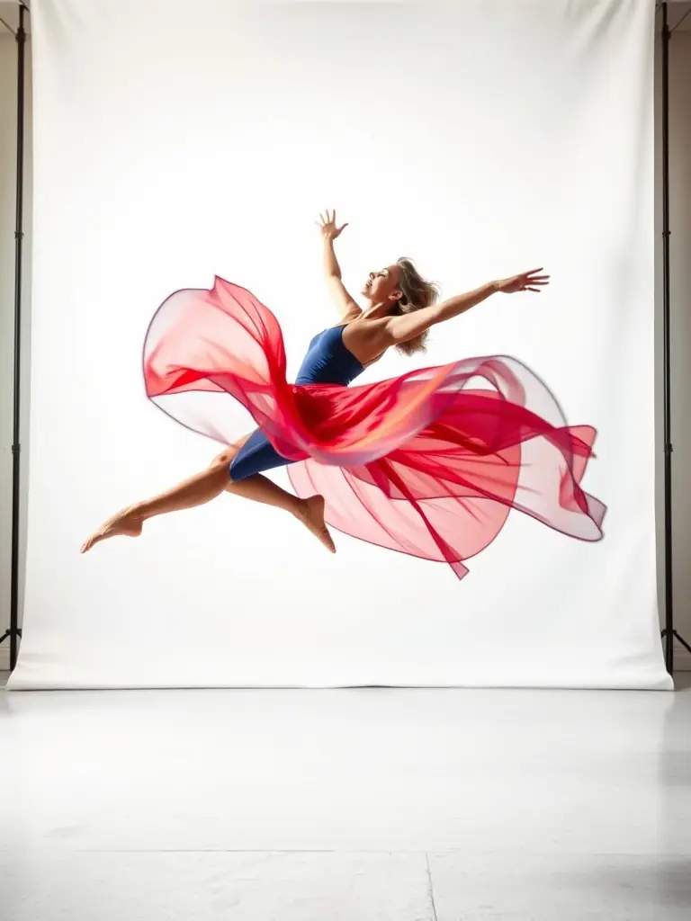 A graceful image of a solo dancer in mid-performance, with fluid movements and expressive gestures, capturing the beauty and artistry of dance at the festival.