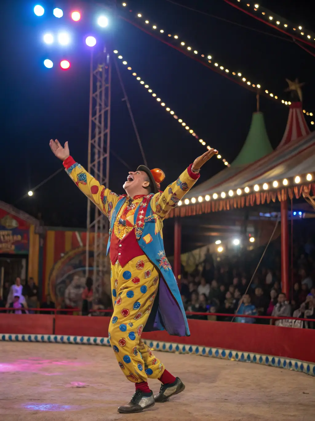 A solo circus artist skillfully juggling multiple objects while balancing on a unicycle, demonstrating the circus arts at the festival.
